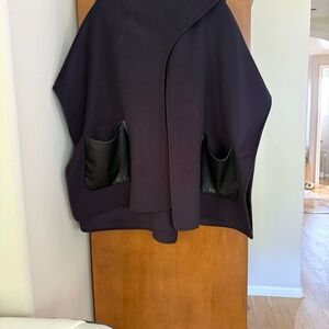 COS Black Cape with Black Leather Pocket Trim